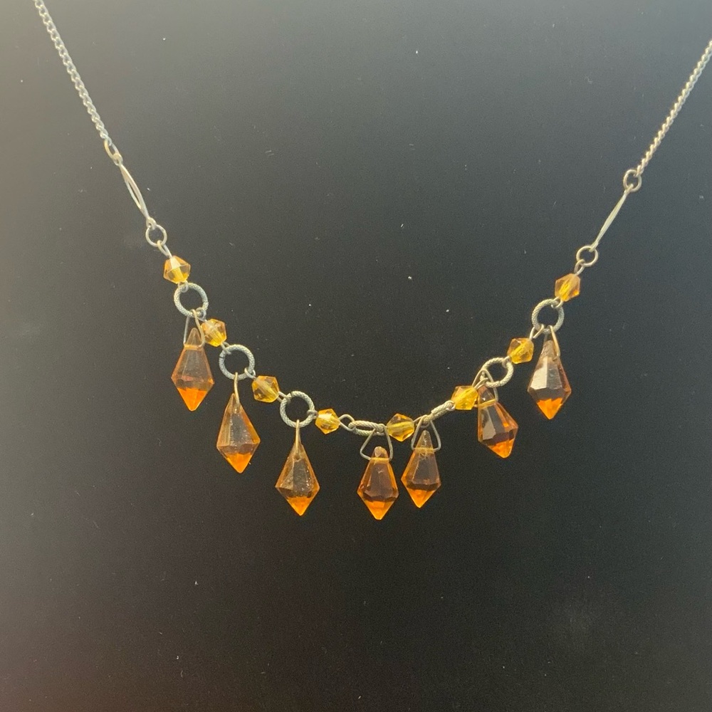 ♥️RARE♥️1920’s antique prism cut art deco necklace.citrine color crystals.